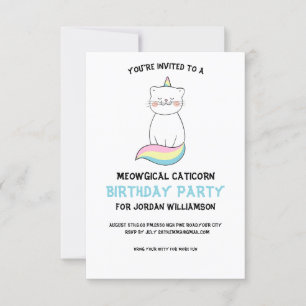 Invitation Amusante Cute Cat Unicorn Anniversaire Fête Invita