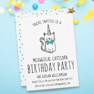 Invitation Amusante Cute Cat Unicorn Anniversaire Fête Invita