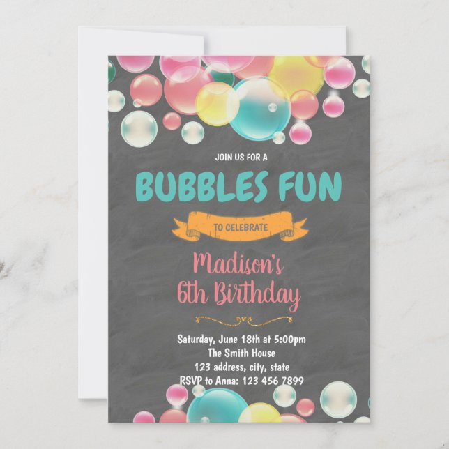 Invitation amusante de fête aux bulles (Devant)