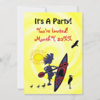 Invitation Amusante de Fête aux Oiseaux en Kayak
