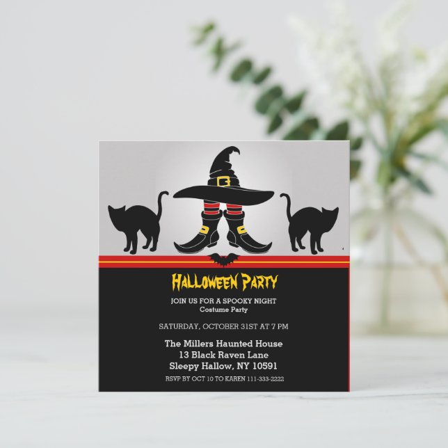 Invitation amusante de fête de Halloween sur le th (Debout devant)