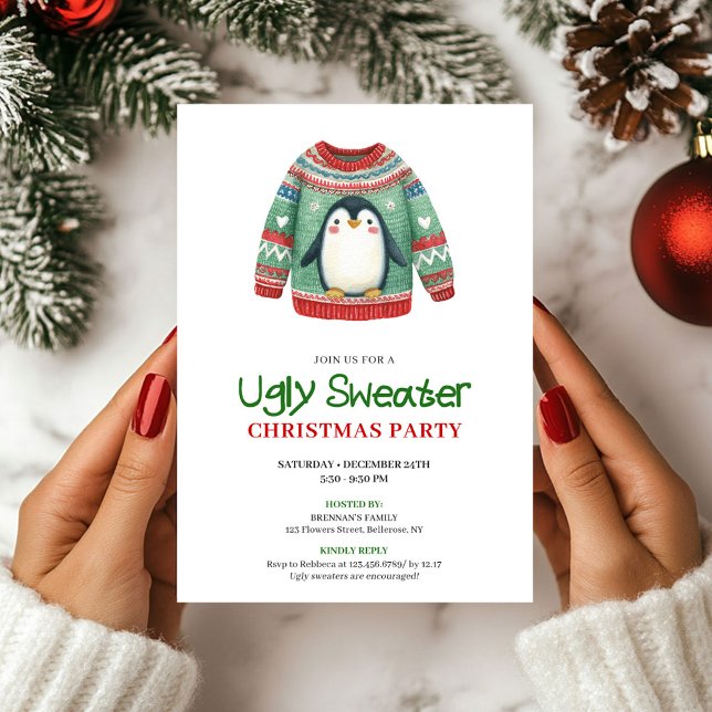 Invitation amusante de Noël au pull moche joyeux (Joyful Funny Ugly Sweater Xmas Invitation)