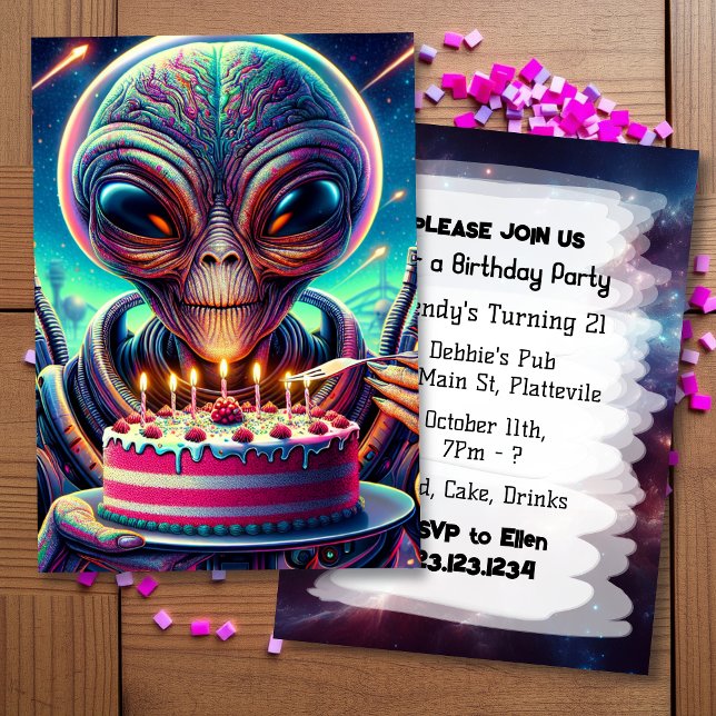 Invitation Amusante fête d'anniversaire à thème Alien (Créateur téléchargé)