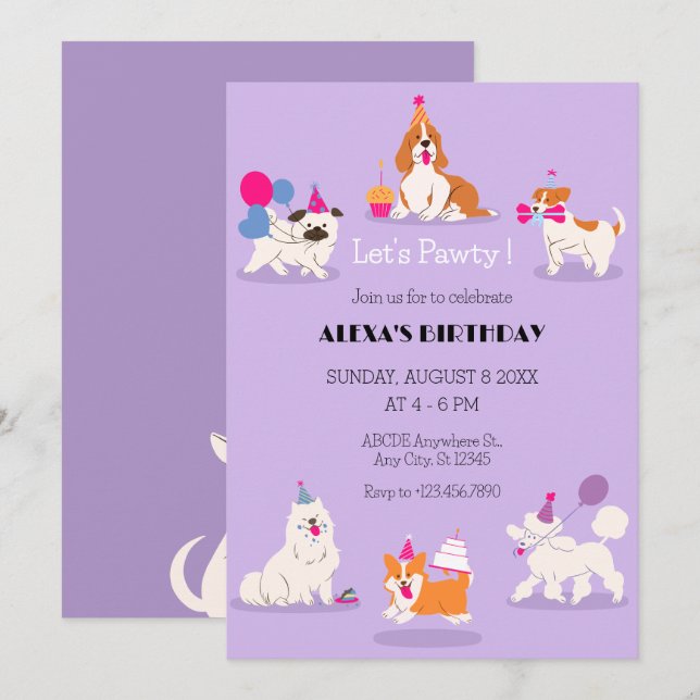 Invitation Amusante fête d'anniversaire pour animaux de compa (Devant / Derrière)
