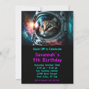 Invitation Amusante Galaxie Space Cat Astronaut fête d'annive