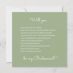 Invitation Amusante Moderne Sage Green Script Bridesmaid Prop