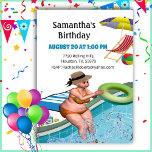 Invitation Amusante Piscine Adulte Fête Anniversaire Invitati<br><div class="desc">Invitation amusante pour un anniversaire adulte avec une femme légèrement en surpoids qui saute dans une piscine.</div>