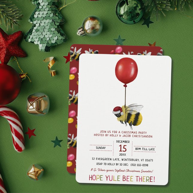 Invitation Amusante Red Bee thème Balloon Noël fête (Créateur téléchargé)