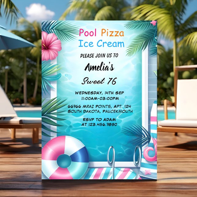 Invitation Amusants Ado Adulte Pool Party Sweet 16 Anniversai (Créateur téléchargé)