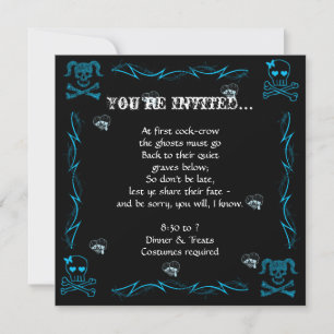 Invitation Amusants Aqua Blue Girl Gothic Skulls Halloween Pa