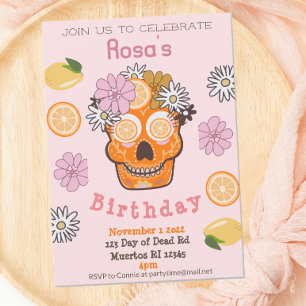 Invitation Amusants Automne Pink Sugar Skull Anniversaire Inv
