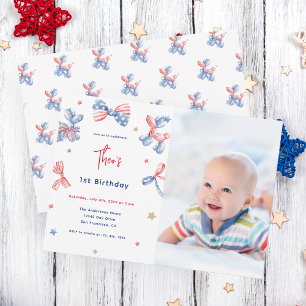 Invitation Amusants Balloon 1er anniversaire 4 juillet fête