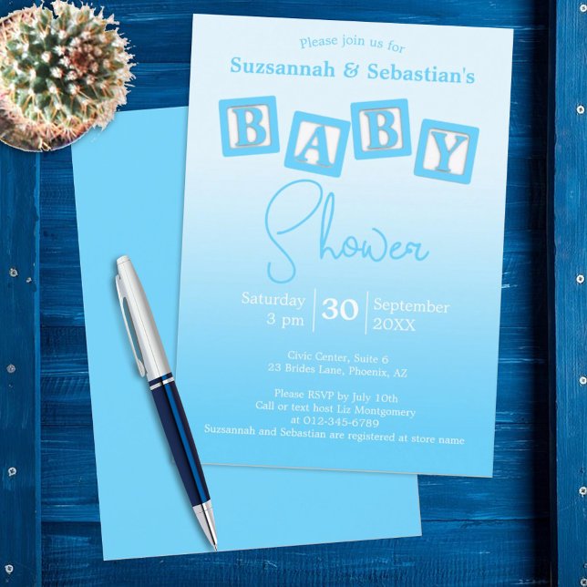 Invitation Amusants Blue Ombre BABY Boy Blocks Showboat Invit (Créateur téléchargé)