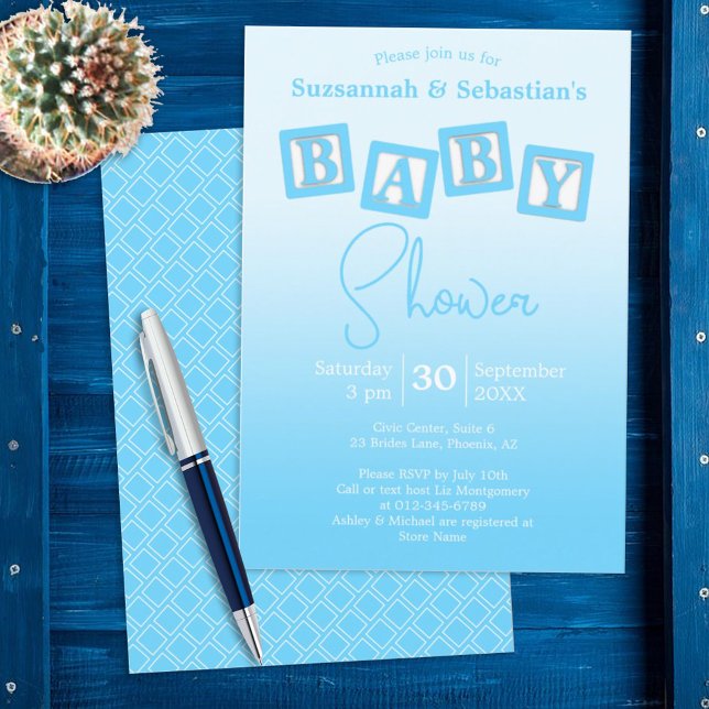 Invitation Amusants Blue Ombre BABY Boy Blocks Showboat Invit (Créateur téléchargé)