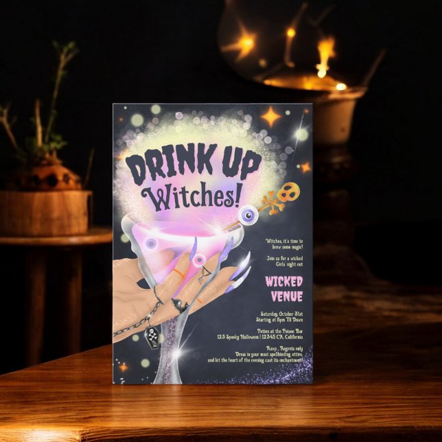Invitation Amusants Boire des sorcières Halloween Filles sort (Fun Drink up witches Halloween Girls night out Invitation)