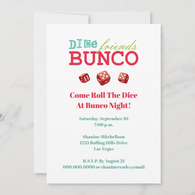Invitation Amusants Bunco Métro Art Girls Night Out Party Inv (Dos)