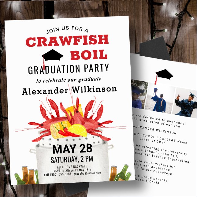 Invitation Amusants Crawfish Boil 3 Photo Graduation BBQ Part (Créateur téléchargé)