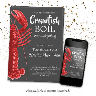 Invitation Amusants Crawfish Boil Summer Party Dark Grey