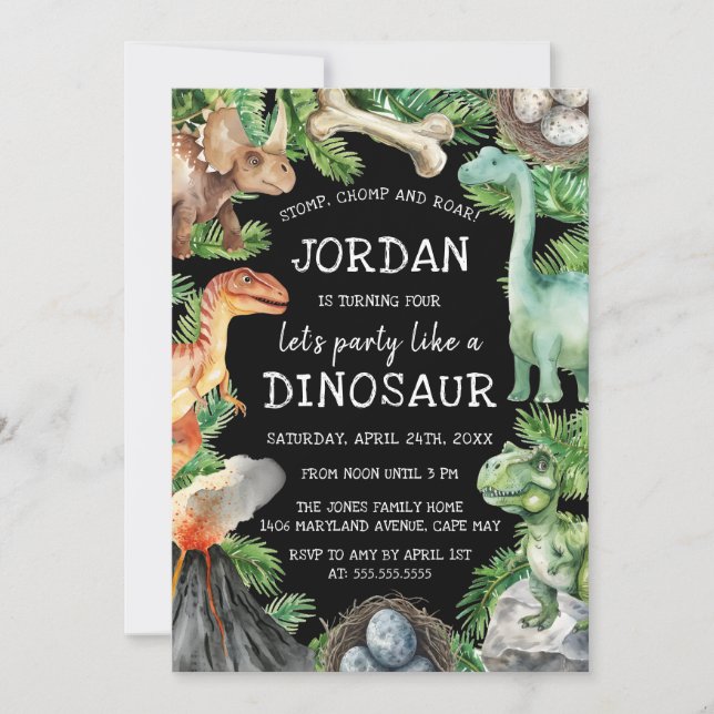 Invitation Amusants Enfants Dinosaur Anniversaire (Devant)