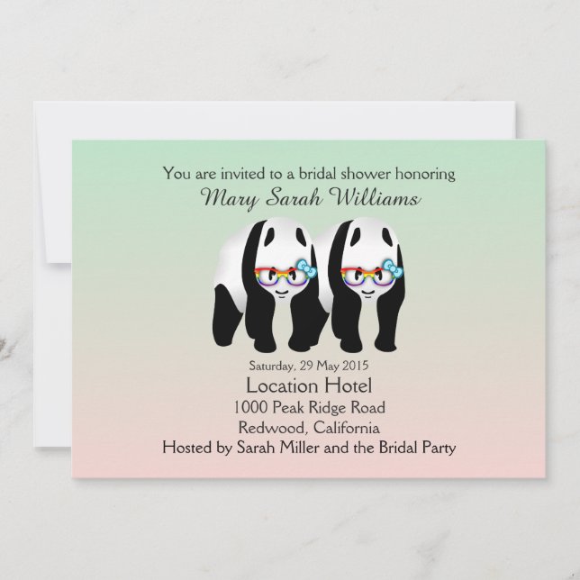 Invitation Amusants Gay Pandas Ours Nuptiale Douche Invitatio (Devant)