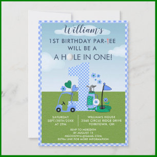 Invitation Amusants Golf Blue 1er Anniversaire Par Tee