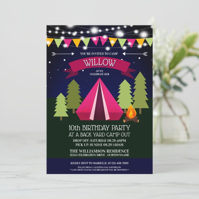 Invitation Amusants Jardin Camp Out Anniversaire Fête Invitat (Debout devant)