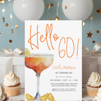 Invitation Amusants Moderne Orange Bonjour 60e Anniversaire