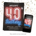 Invitation Amusants Neon Retro 40e anniversaire fête<br><div class="desc">Amusant Neon Retro 40th Birthday Party Invitation. Un design d'invitation à l'anniversaire de design de néon de style années 80 ludique et rétro, avec un arrière - plan rustique en brique. Le design est simple avec une pointe d'humour et une photo personnalisable! Découvrez la collection pour d'autres décors de fête...</div>