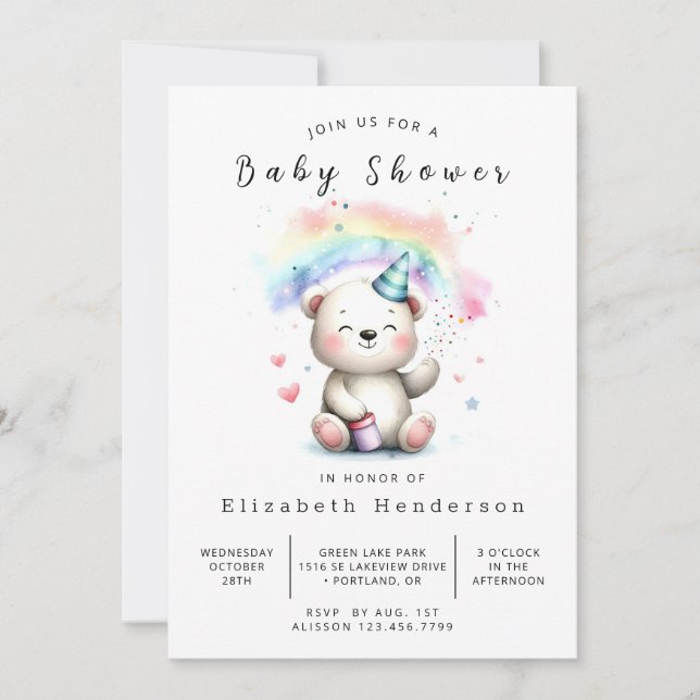 Invitation Amusants Pastel Bear Baby shower (Devant)