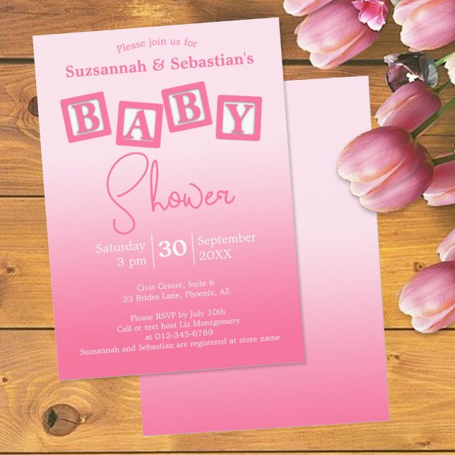 Invitation Amusants Pink Ombre BABY Girl Blocks Shower Invita (Créateur téléchargé)
