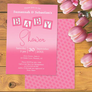 Invitation Amusants Pink Ombre BABY Girl Blocks Shower Invita