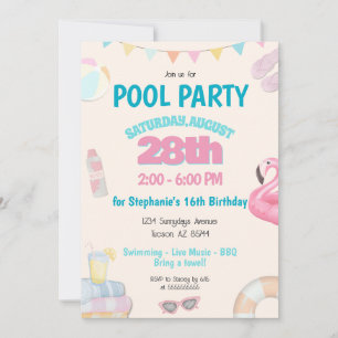 Invitation Amusants Piscine d'été Anniversaire Fête Invitatio