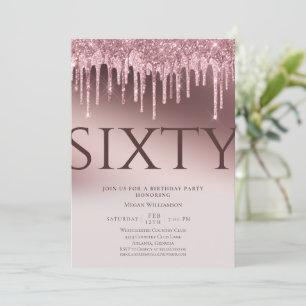 Invitation Amusants Soixante Surprise Parties scintillant ros