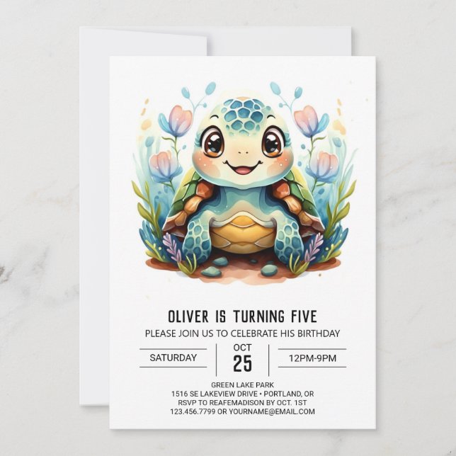 Invitation Amusants sous-marin Boho Turtle Boy Anniversaire (Devant)