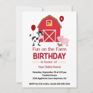 Invitation Amusement à la ferme Personnalisé Animaux d'annive