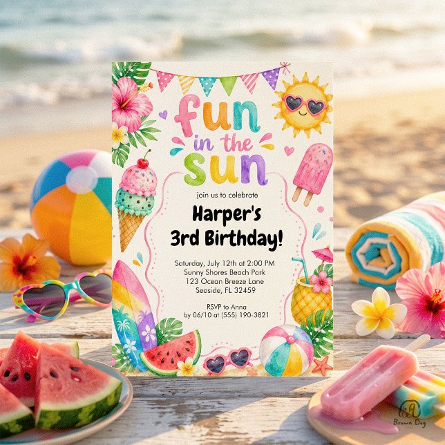 Invitation Amusement au soleil Anniversaire d'été tropical (Créateur téléchargé)