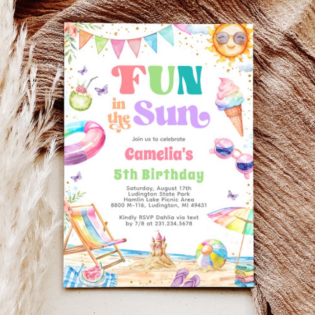 Invitation Amusement au soleil été Anniversaire Beach Party (Fun in the Sun Summer Birthday Beach Party Invitation)