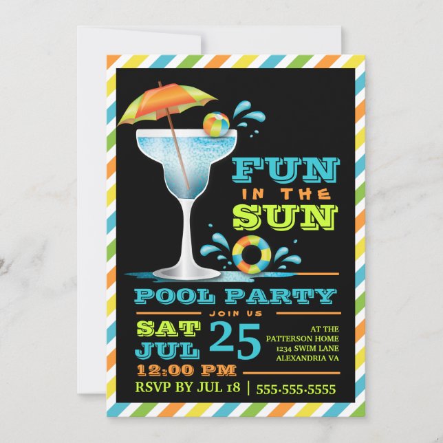 Invitation Amusement d'adultes à Sun Pool Party Cocktail Invi (Devant)