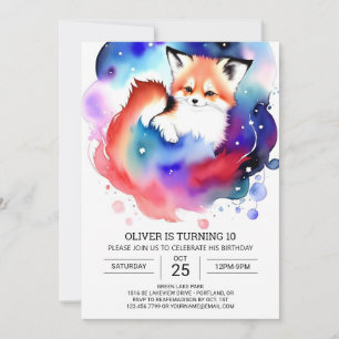 Invitation Amusement d'anniversaire avec des renards aquarell
