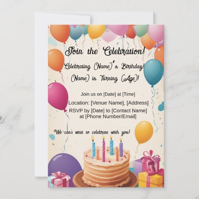 Invitation Amusement D'Anniversaire Rempli De Ballons ! (Devant)