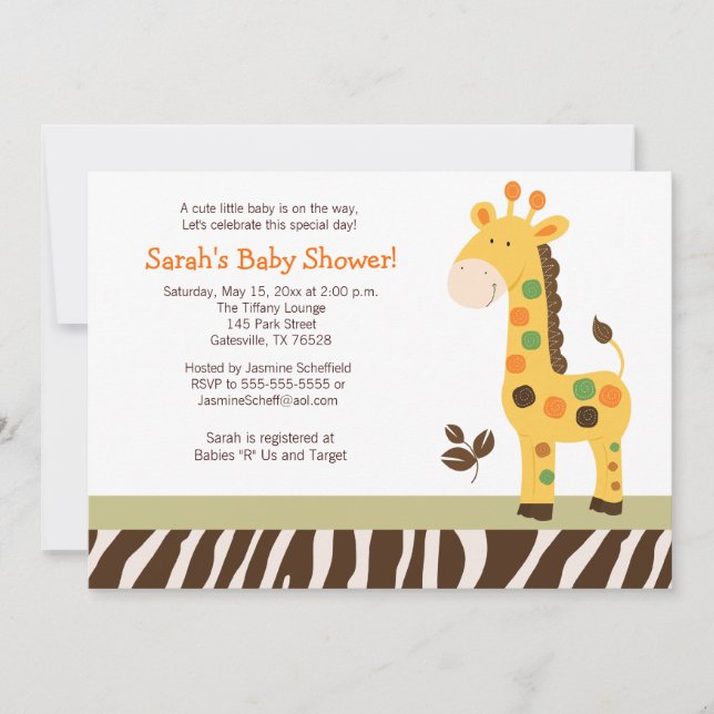 Invitation Amusement dans la Jungle Giraffe Baby shower Invit (Devant)