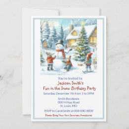 Invitation Amusement dans la neige Anniversaire d'enfants 
