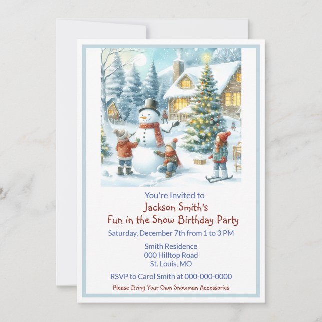 Invitation Amusement dans la neige Anniversaire d'enfants  (Devant)