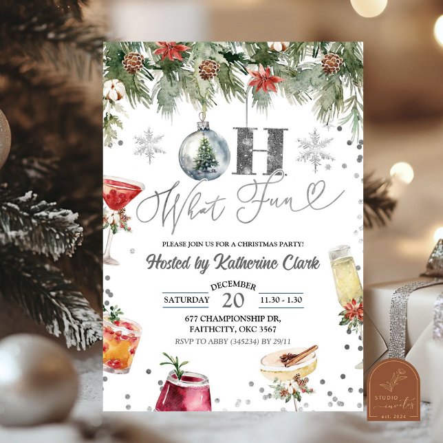 Invitation Amusement de l'hiver d'argent Cocktail de Noël Fêt (Créateur téléchargé)