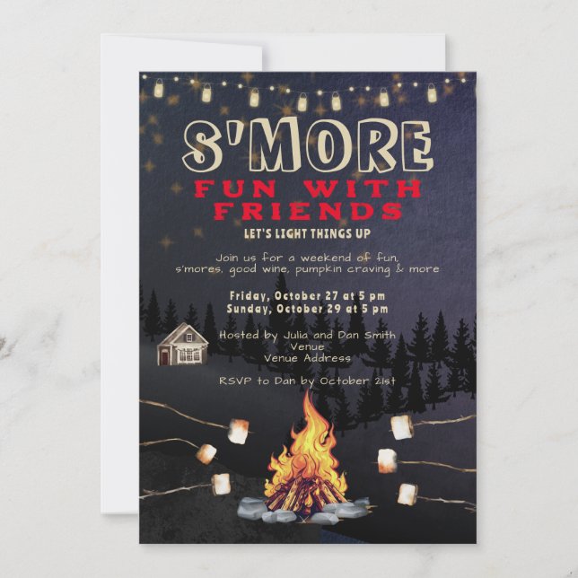 Invitation Amusement de S'mores Feu de joie Cookout de jardin (Devant)