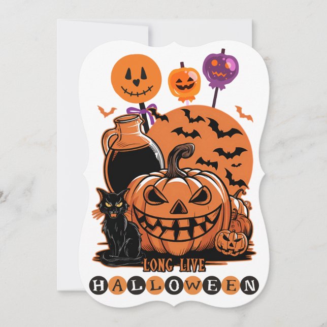 Invitation Amusement d'Halloween fantastique avec de mignons  (Devant)