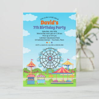 Invitation Amusement Park Funfair Chilthday Party