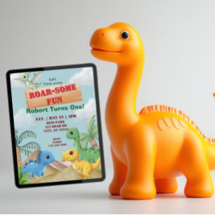 Invitation Amusement Rugissant, 1er Anniversaire Dino