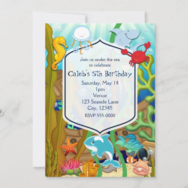 Invitation Amusement sous la mer anniversaire de enfant party (Devant)