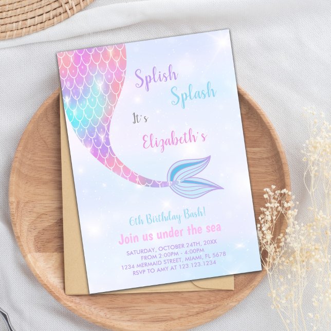 Invitation Amusement Sous La Piscine De Mer (Splash Splish Mermaid Birthday Invitations)